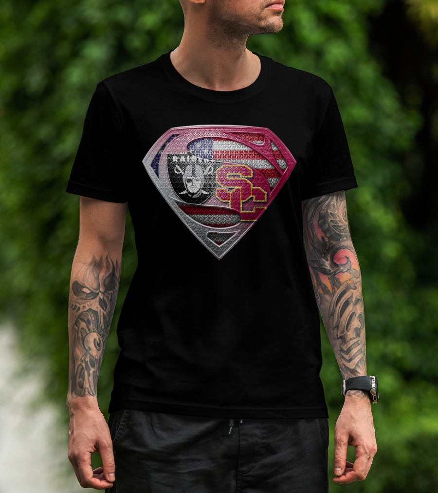 Raiders Usc Superman Shield American Flag T-Shirt