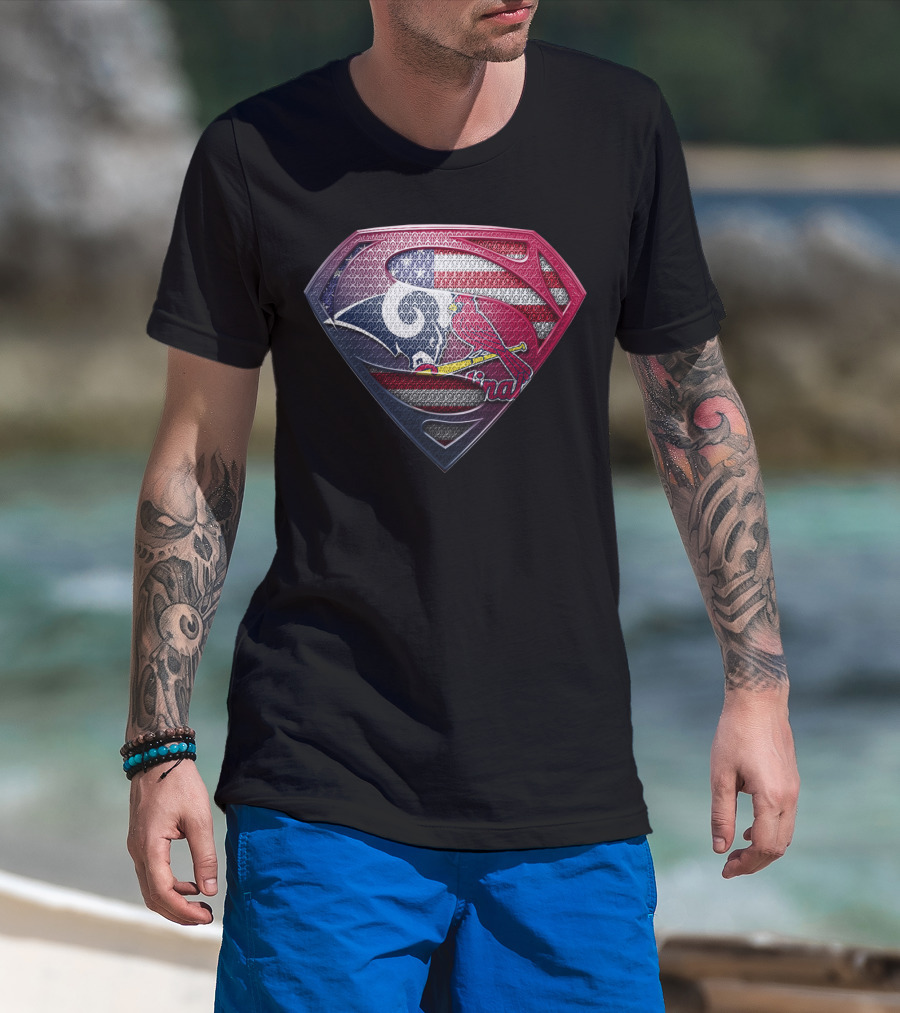 Superman Shield Rams Cardinals Usa Flag Fusion T-Shirt