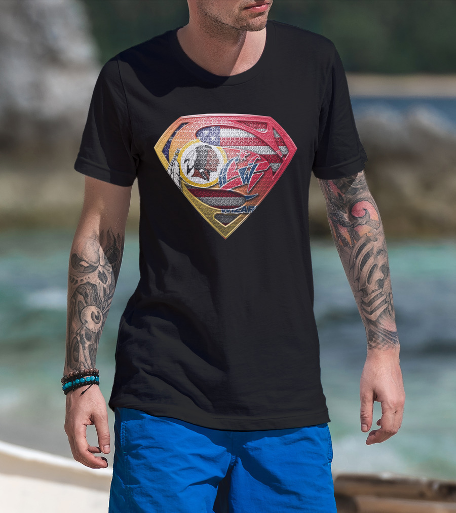 Superman Shield Design With Washington Redskins And Washington Wizards Logos T-Shirt