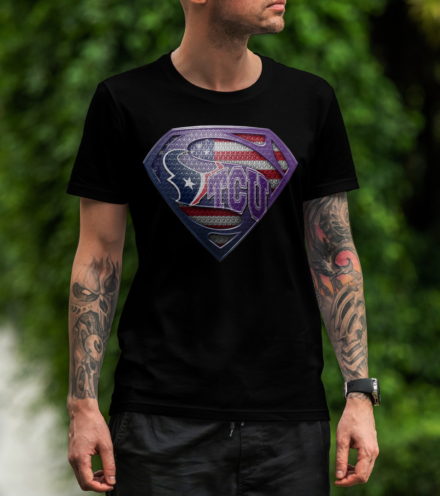 Houston Texans Tcu Superman Usa Flag T-Shirt
