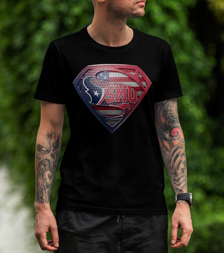 Houston Texans Smu Superman Logo American Flag Theme T-Shirt