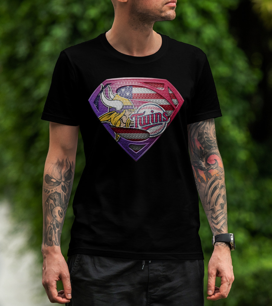 Minnesota Vikings Twins American Flag Superman T-Shirt