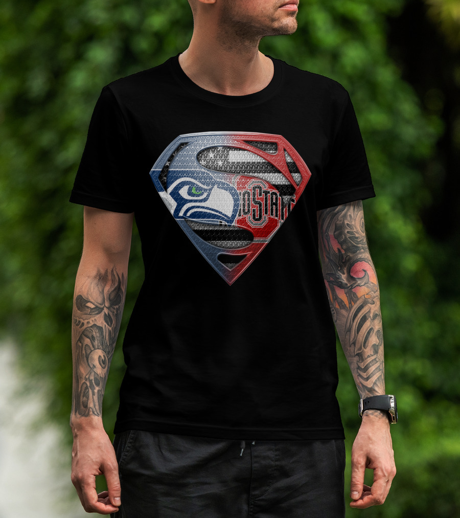 Seattle Seahawks Ohio State Superman Logo Fusion T-Shirt