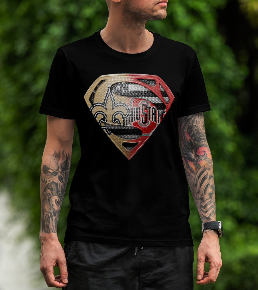 Ohio State Buckeyes New Orleans Saints Superman Logo Fusion T-Shirt