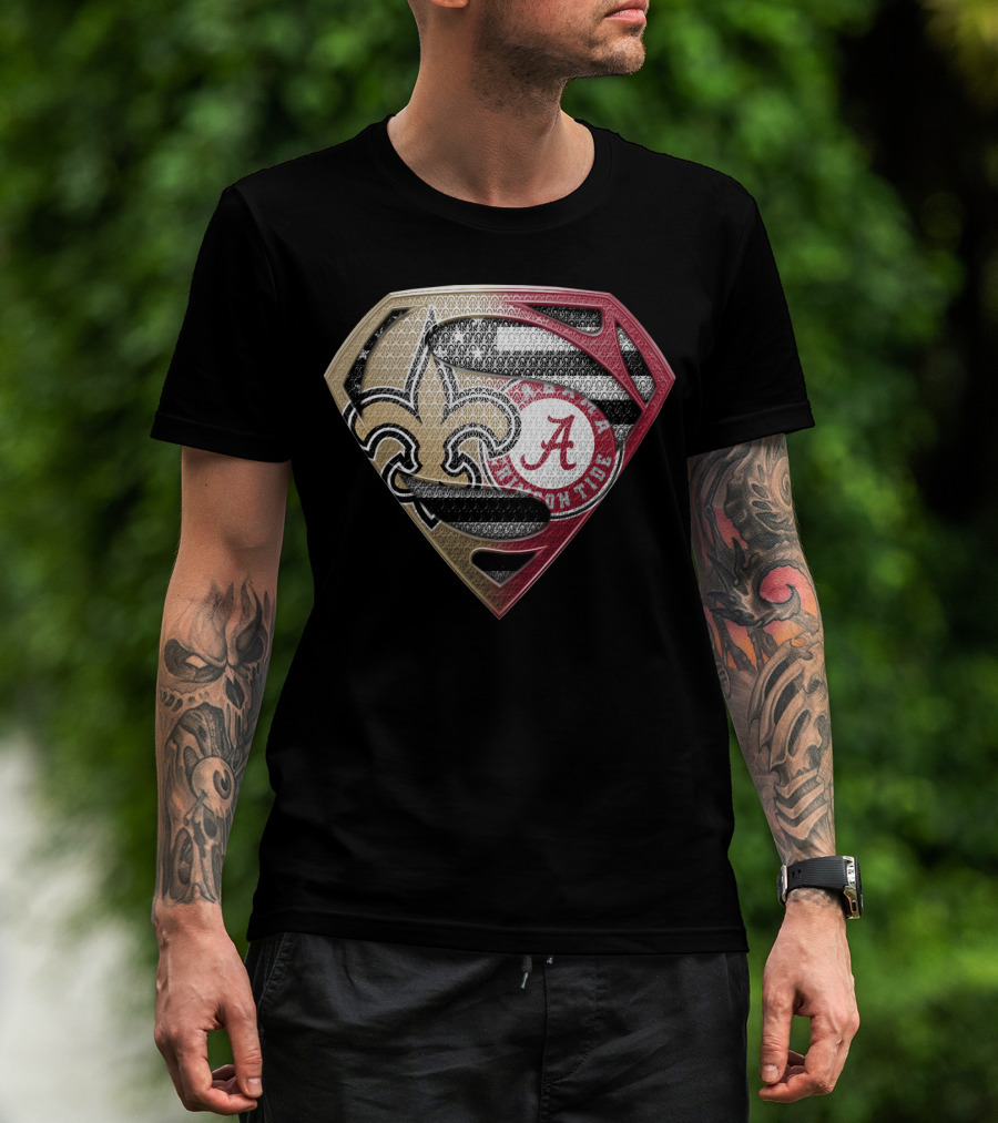 Superman New Orleans Saints Alabama Crimson Tide Bama Roll Tide Shield T-Shirt