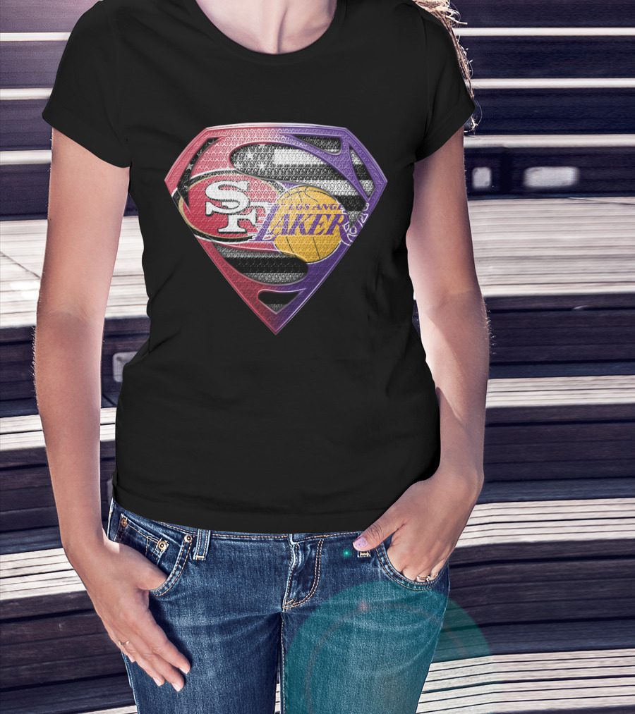 San Francisco 49ers Los Angeles Lakers Superman Logo Mashup T-Shirt
