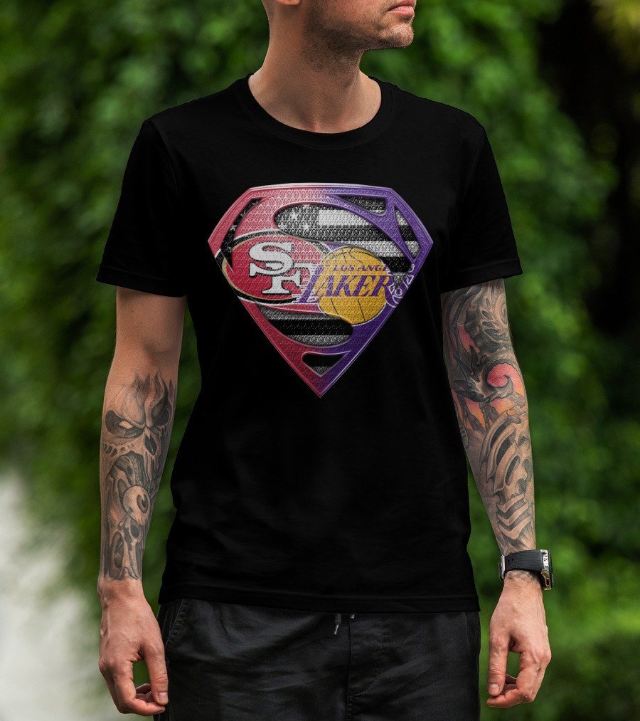 San Francisco 49ers Los Angeles Lakers Superman Logo Mashup T-Shirt