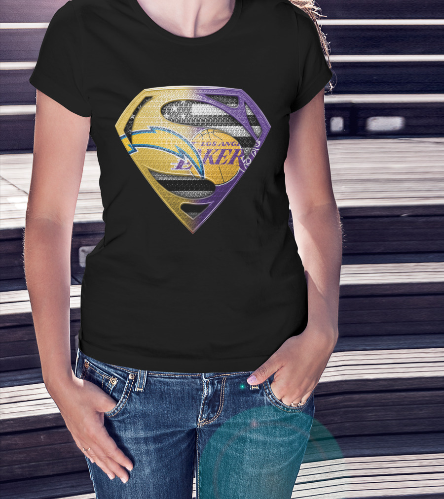 Los Angeles Lakers And Chargers Superman Logo Mashup T-Shirt