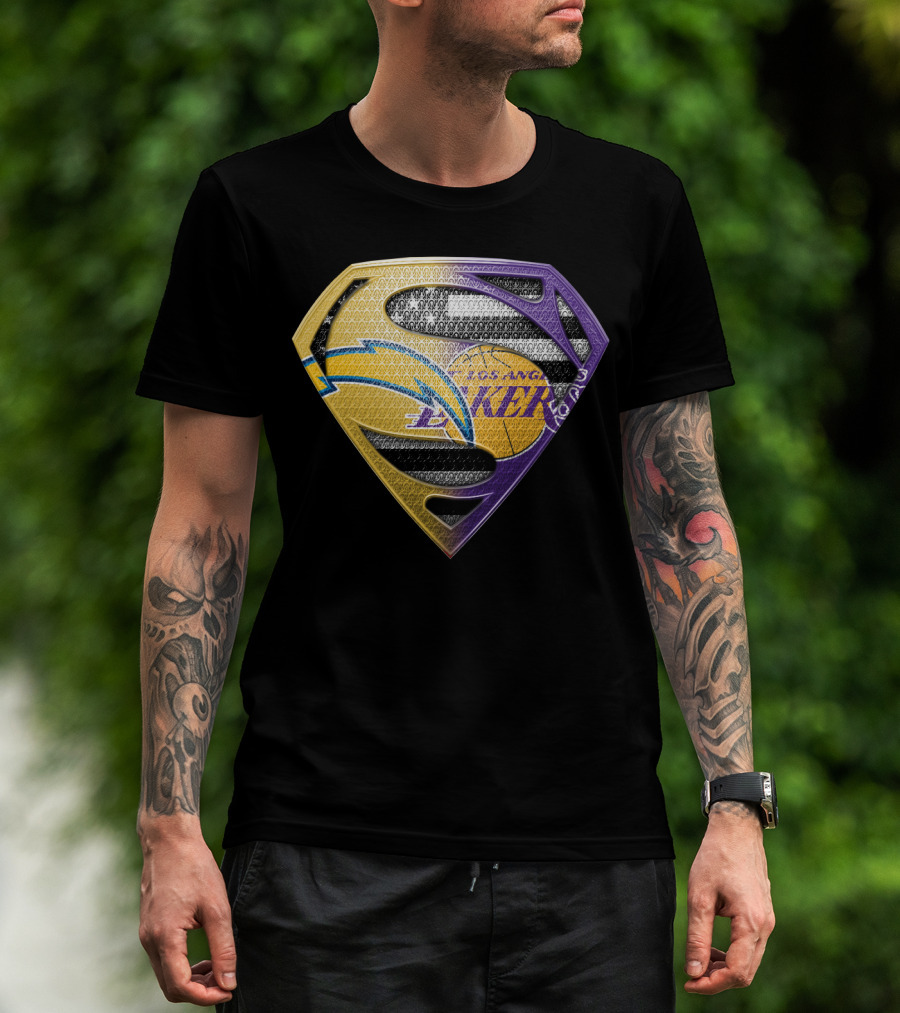 Los Angeles Lakers And Chargers Superman Logo Mashup T-Shirt
