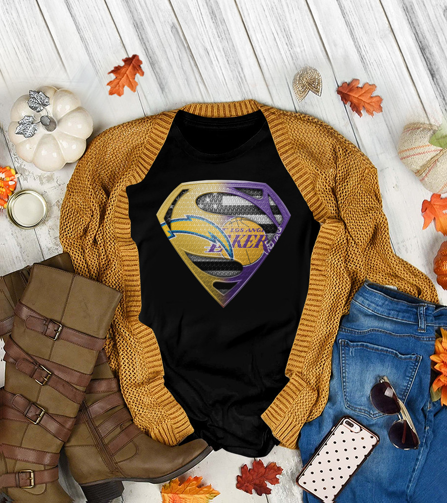 Los Angeles Lakers And Chargers Superman Logo Mashup T-Shirt