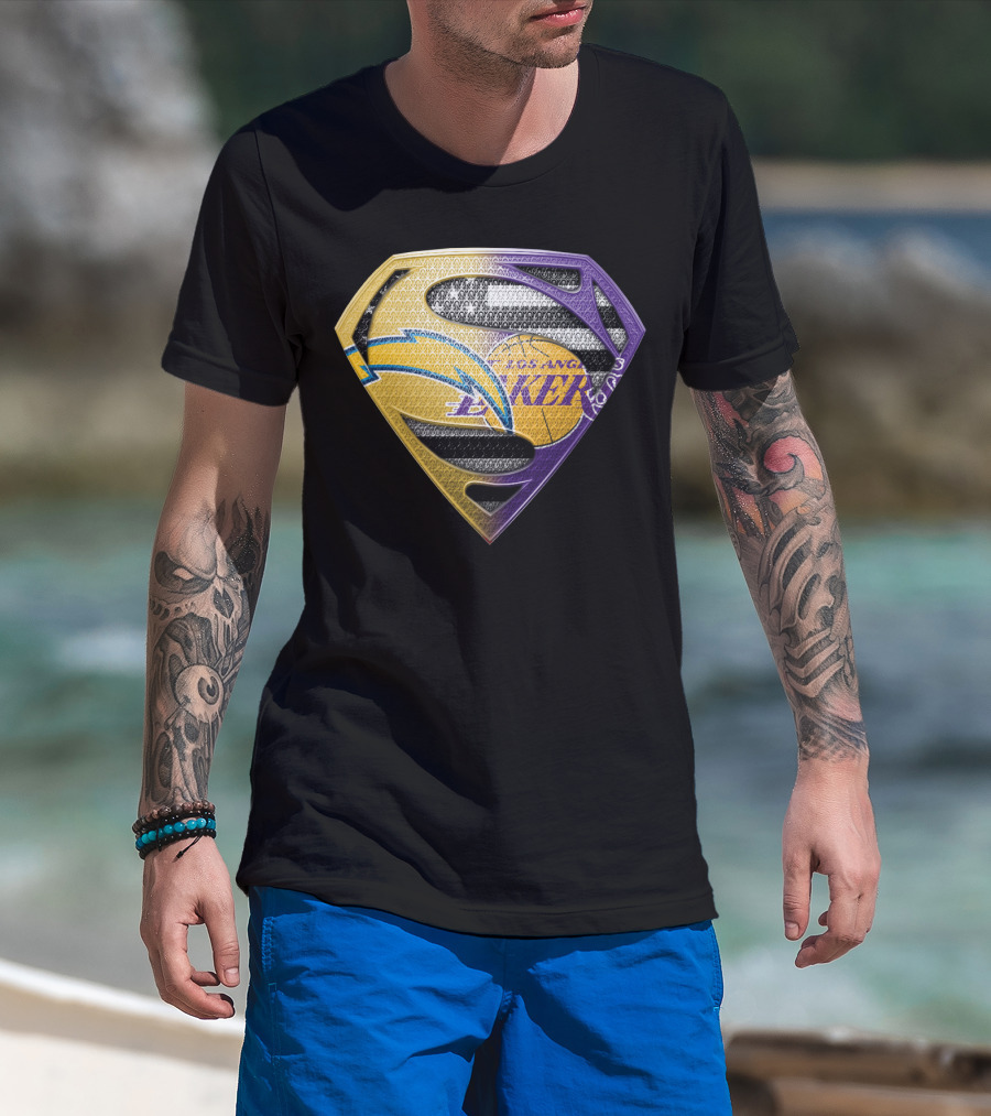Los Angeles Lakers And Chargers Superman Logo Mashup T-Shirt