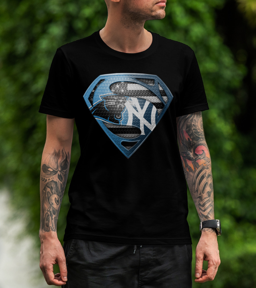 New York Yankees Carolina Panthers Superman Logo Mashup T-Shirt