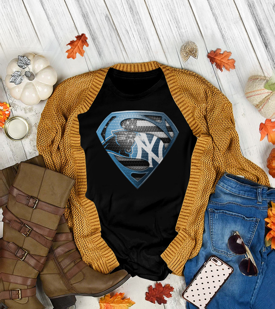 New York Yankees Carolina Panthers Superman Logo Mashup T-Shirt