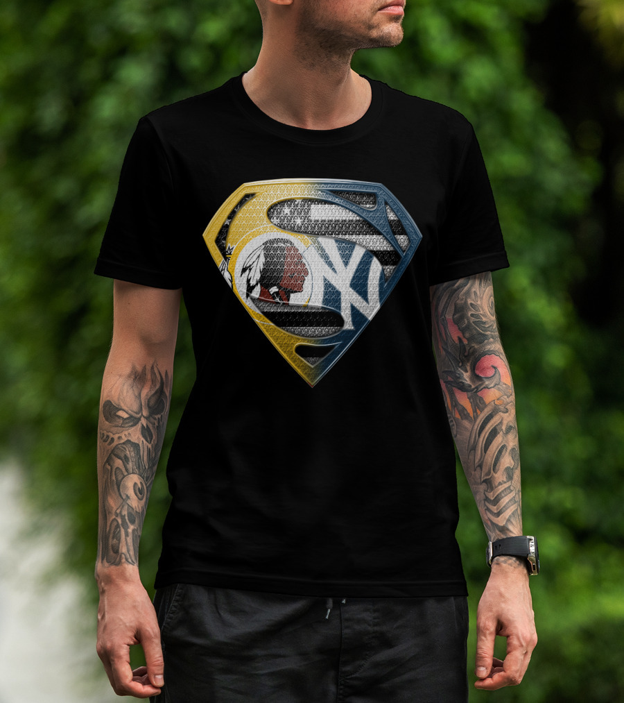 Superman Shield With Native American And Yankees Elements T-Shirt