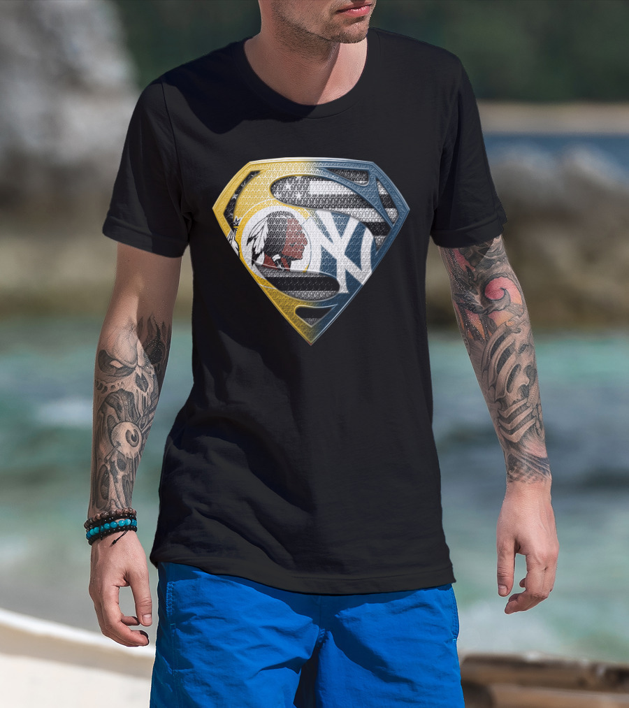 Superman Shield With Native American And Yankees Elements T-Shirt