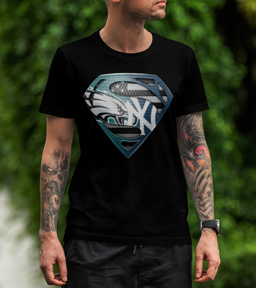 Superman Philadelphia Eagles New York Yankees Logo Fusion T-Shirt