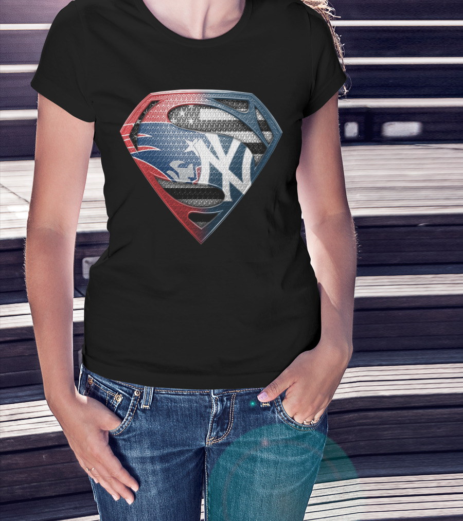 Yankees Superman Logo Fusion In Red White And Blue T-Shirt