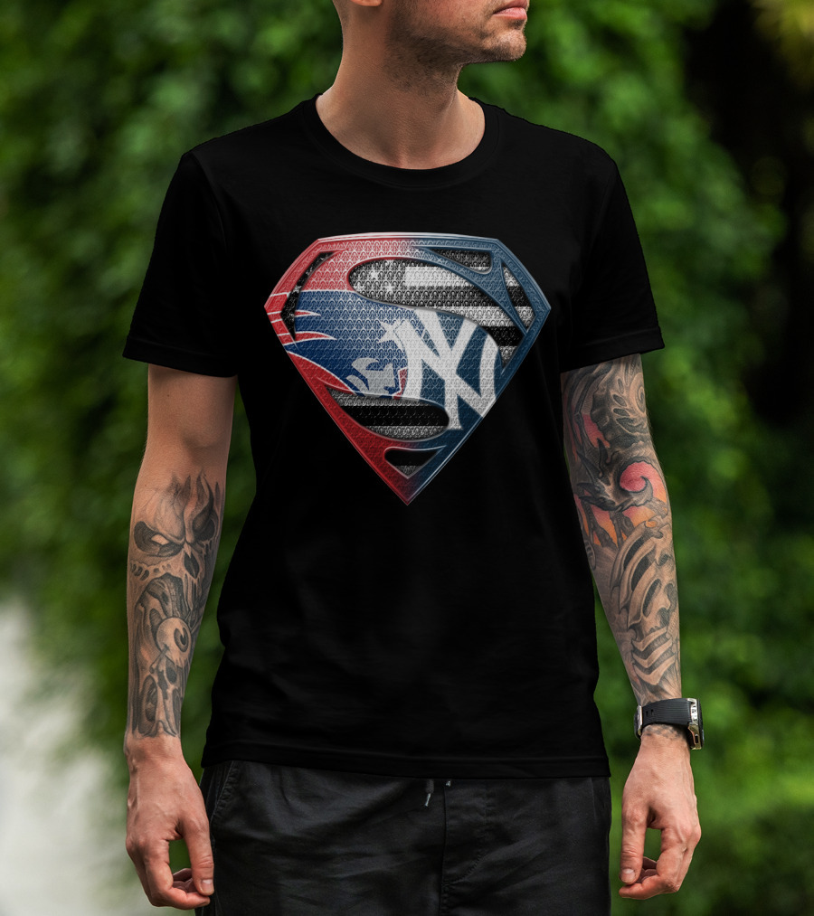 Yankees Superman Logo Fusion In Red White And Blue T-Shirt