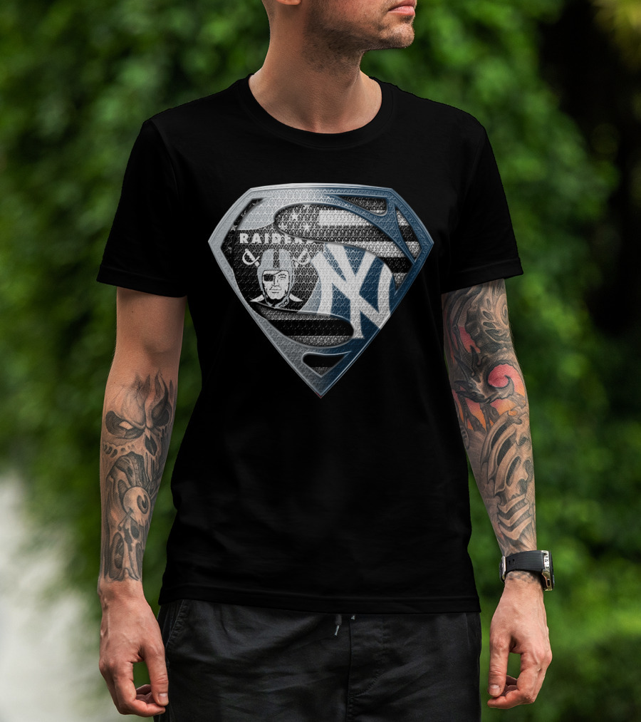 Raiders New York Yankees Superman Logo Fusion T-Shirt