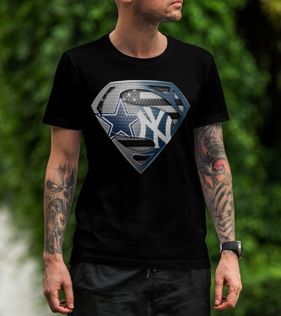 Superman Shield Dallas Cowboys New York Yankees Combination T-Shirt