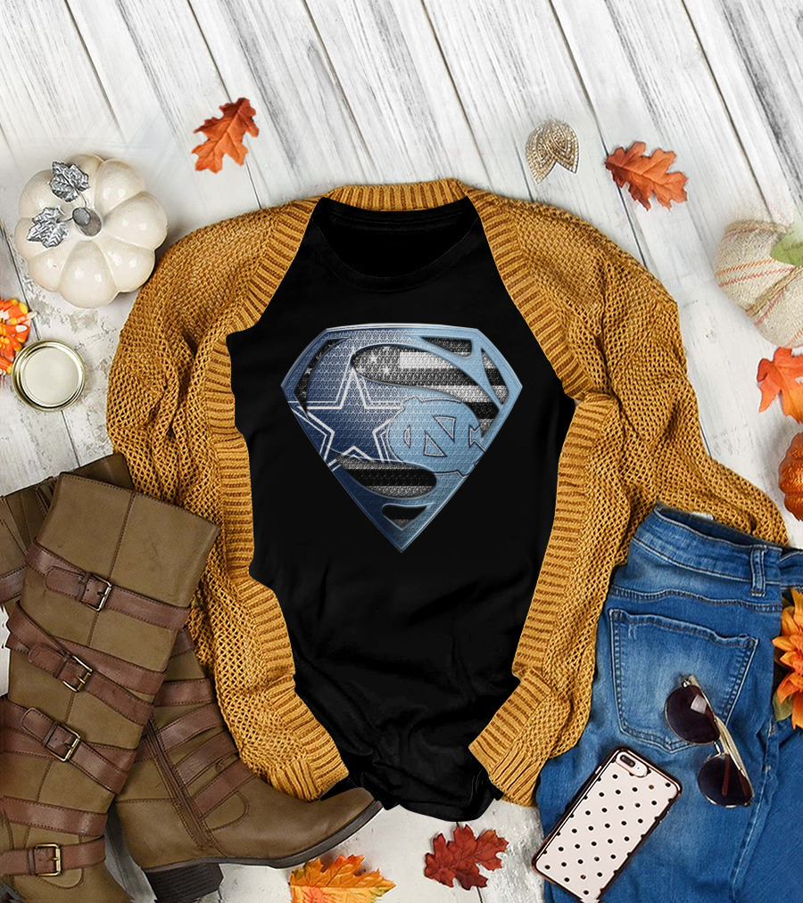 Dallas Cowboys North Carolina Tar Heels Superman Logo Fusion T-Shirt