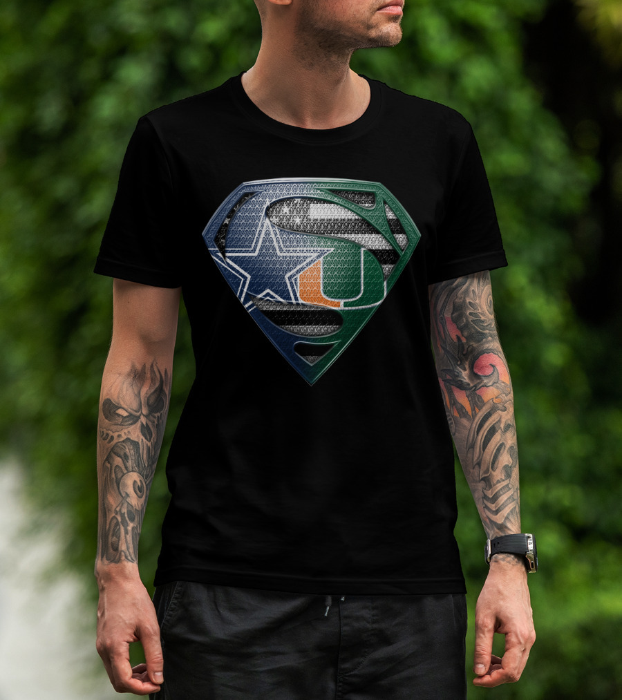 Dallas Cowboys Miami Hurricanes Superman Logo Fusion T-Shirt