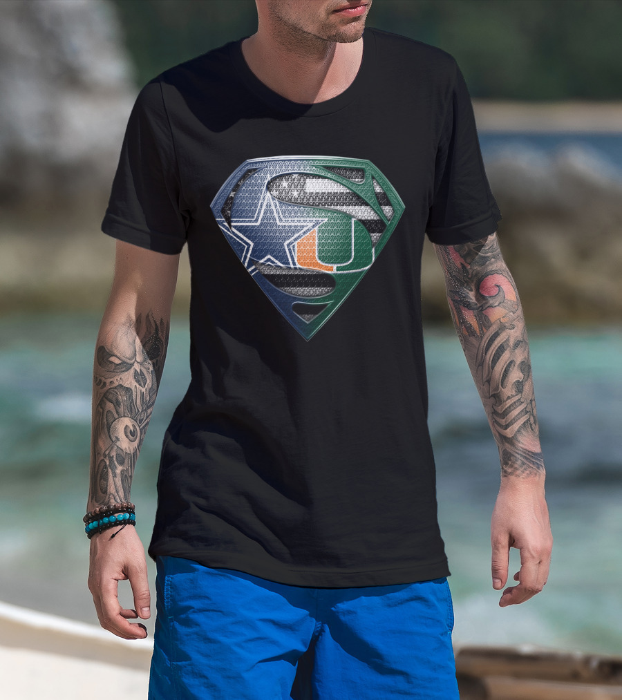 Dallas Cowboys Miami Hurricanes Superman Logo Fusion T-Shirt