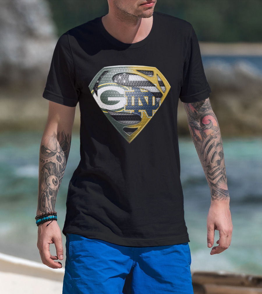 G Green Bay Packers Notre Dame Super Logo Fusion T-Shirt
