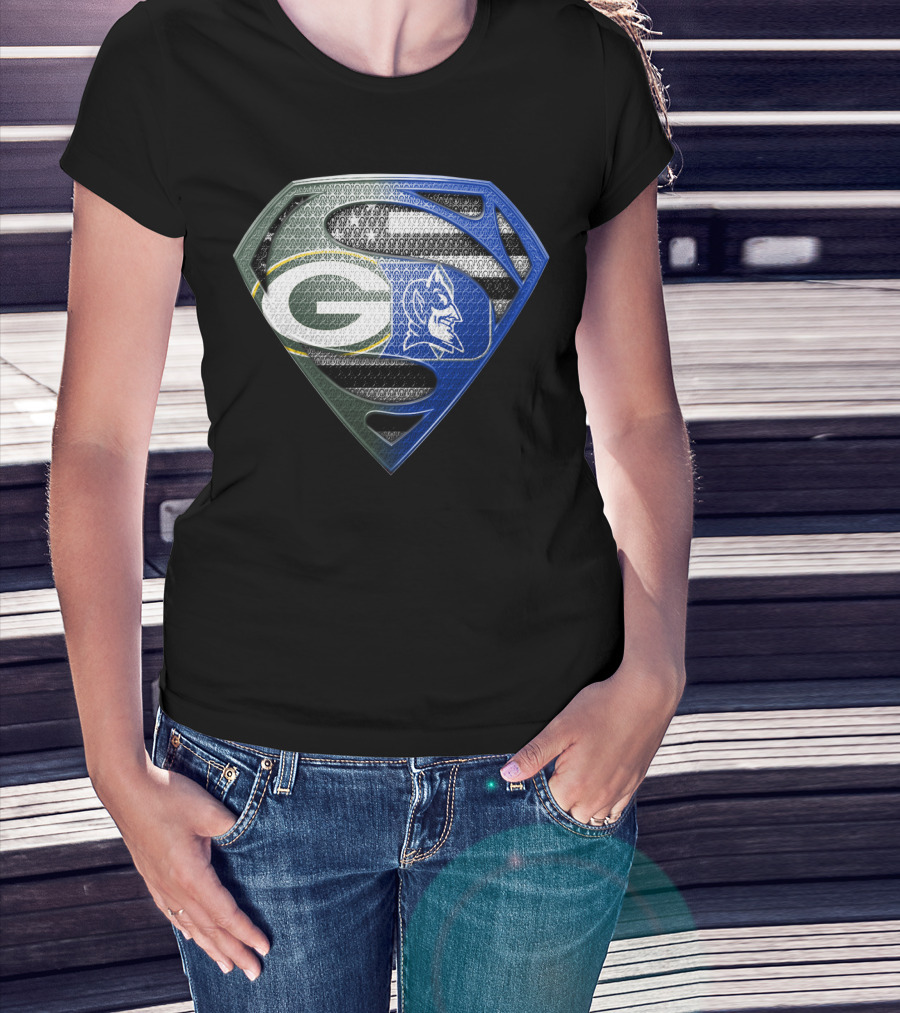 Green Bay Packers Duke Blue Devils Superman Shield T-Shirt