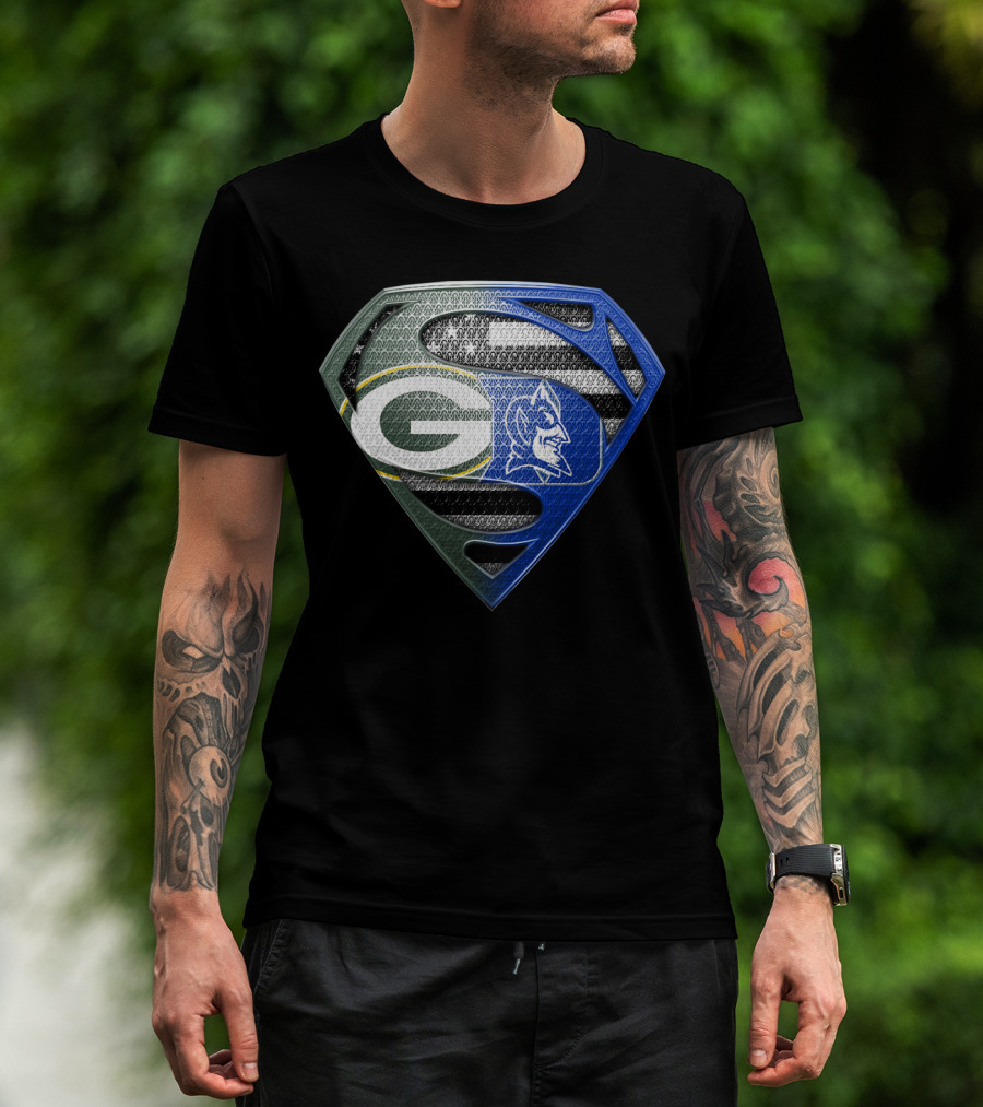 Green Bay Packers Duke Blue Devils Superman Shield T-Shirt