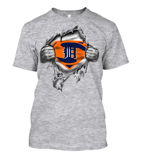 Detroit Tigers Superhero Logo Torn Metal Effect T-Shirt