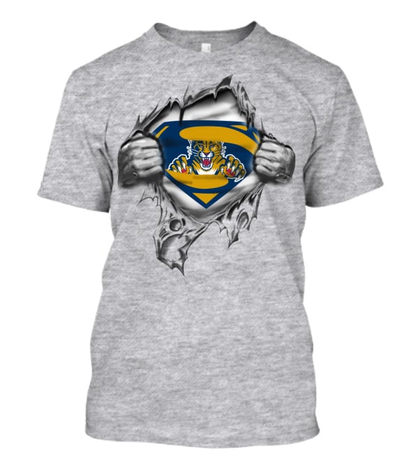 Florida Panthers Superhero Logo Chest Rip T-Shirt