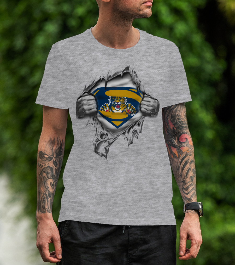 Florida Panthers Superhero Logo Chest Rip T-Shirt