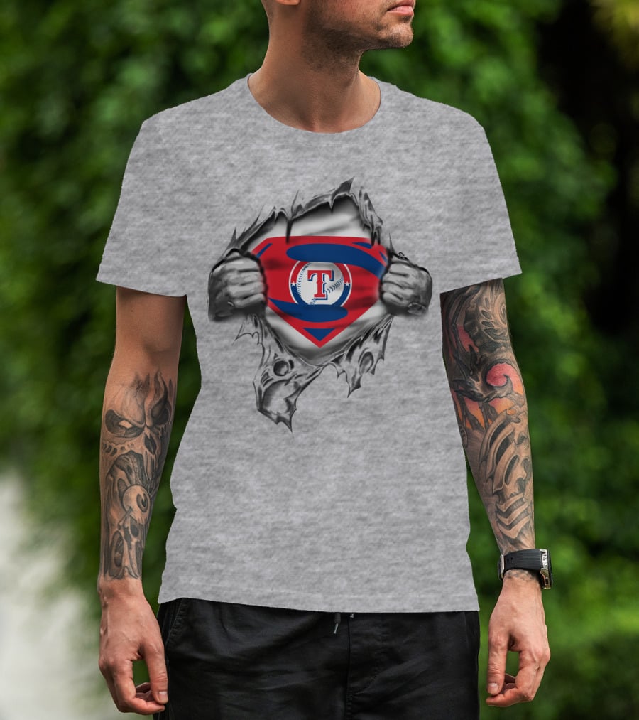 Texas Rangers Superman Baseball T-Shirt