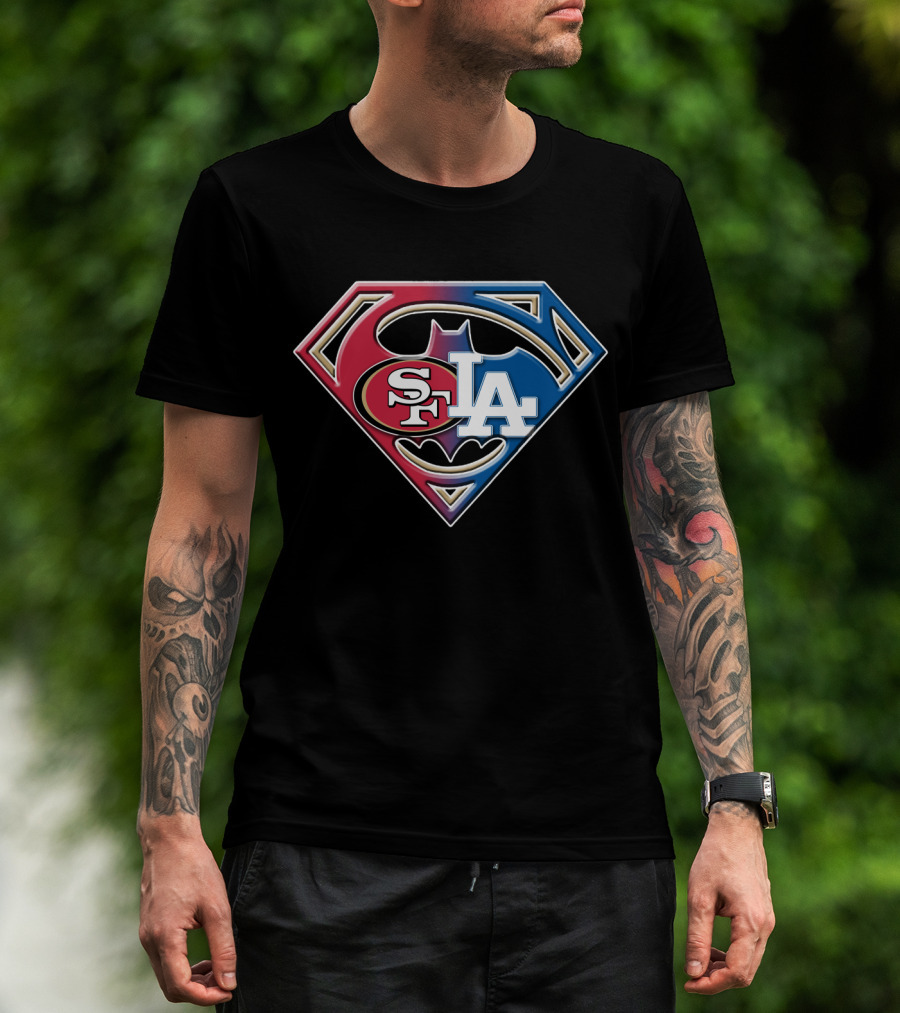 49ers Dodgers Batman Superman Logo Mashup Bat T-Shirt