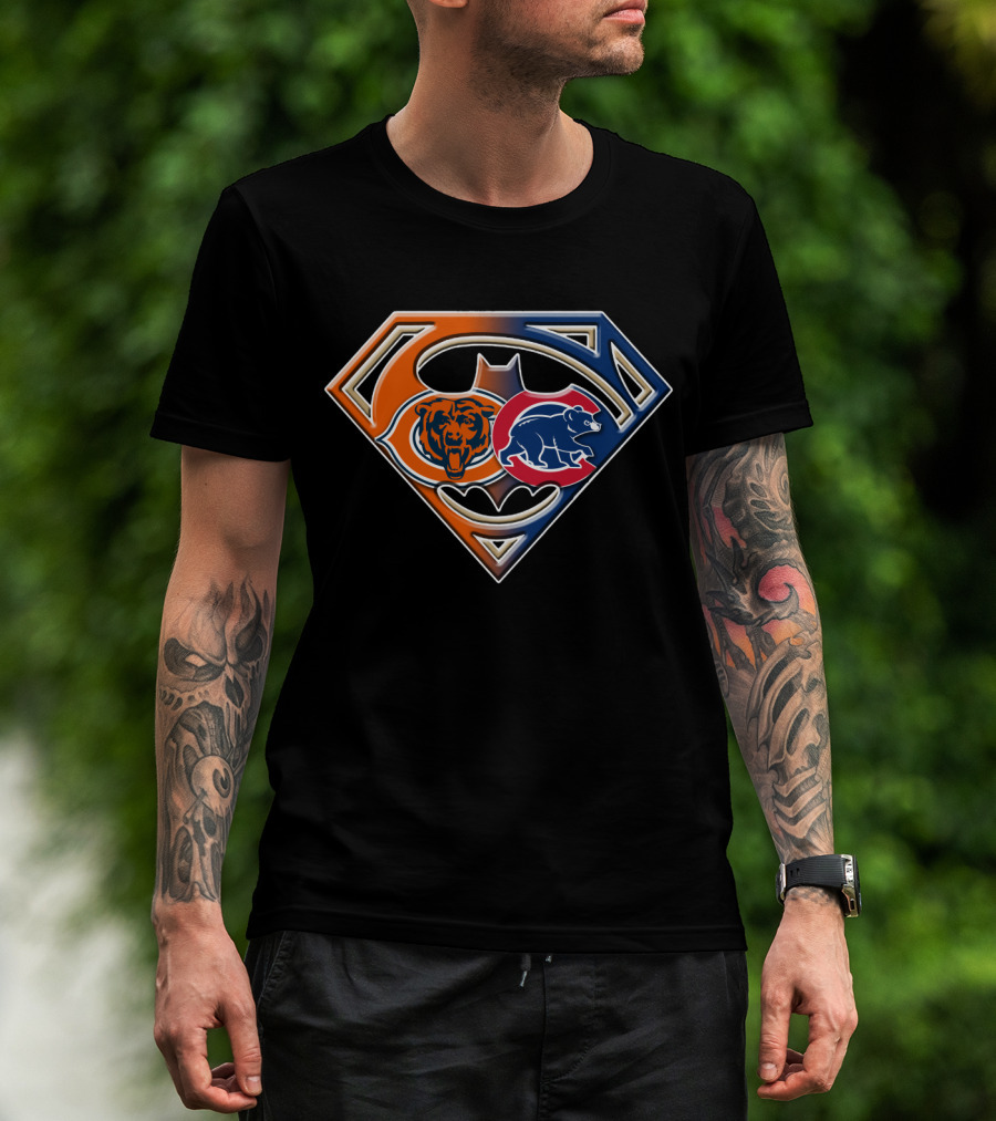 Superman Batman Chicago Bears Cubs Crossover T-Shirt