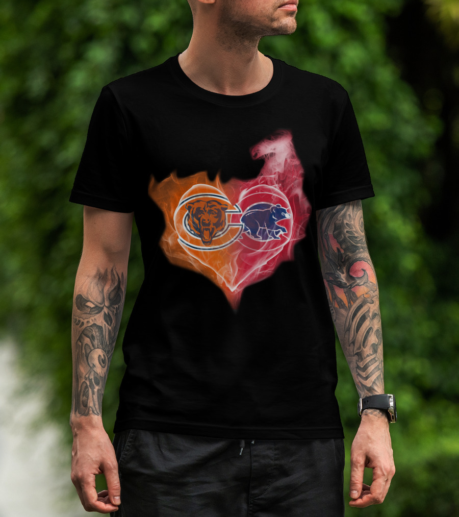 Chicago Bears Heart Flame Dual Logo T-Shirt