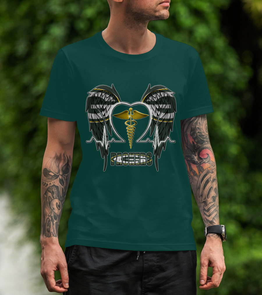 Packers Caduceus Heart Wings T-Shirt