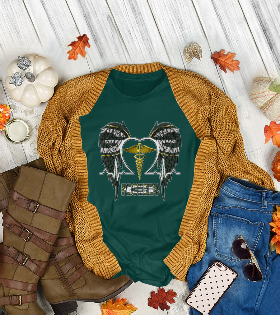 Packers Caduceus Heart Wings T-Shirt