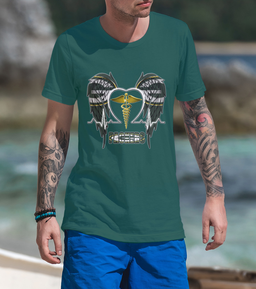 Packers Caduceus Heart Wings T-Shirt