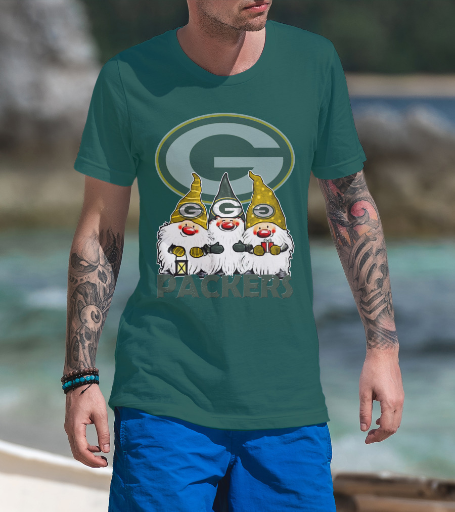 Green Bay Packers Gnomes With Team Logo On Green T-Shirt