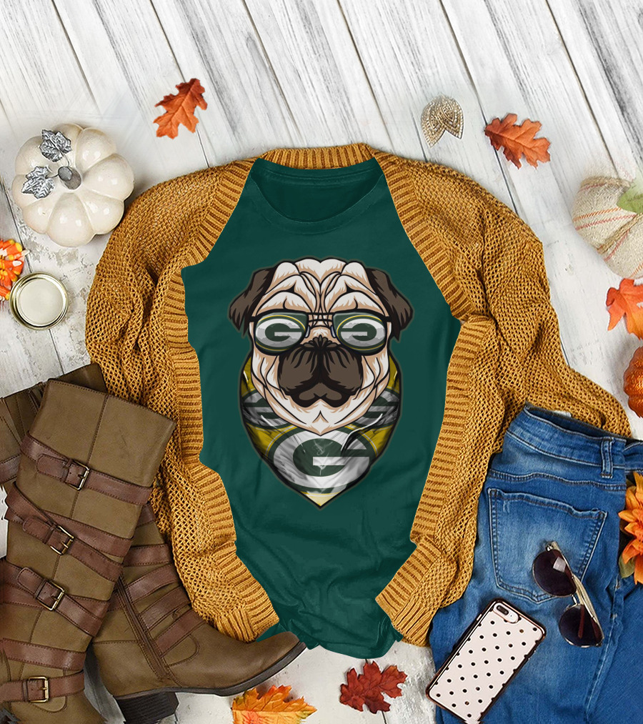 Green Bay Packers Pet Lover Pug Dog Football T-Shirt
