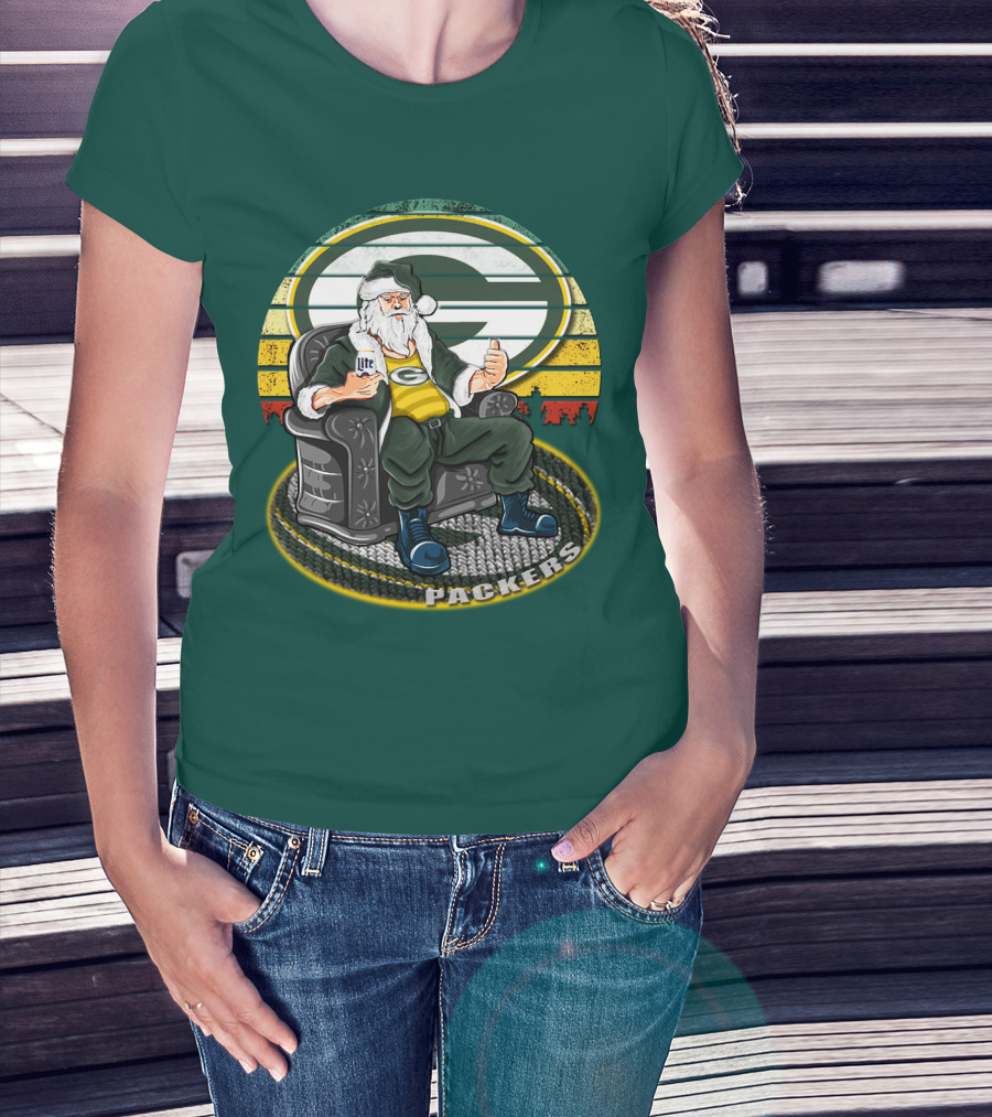 Green Bay Packers Santa Sitting With Beer T-Shirt
