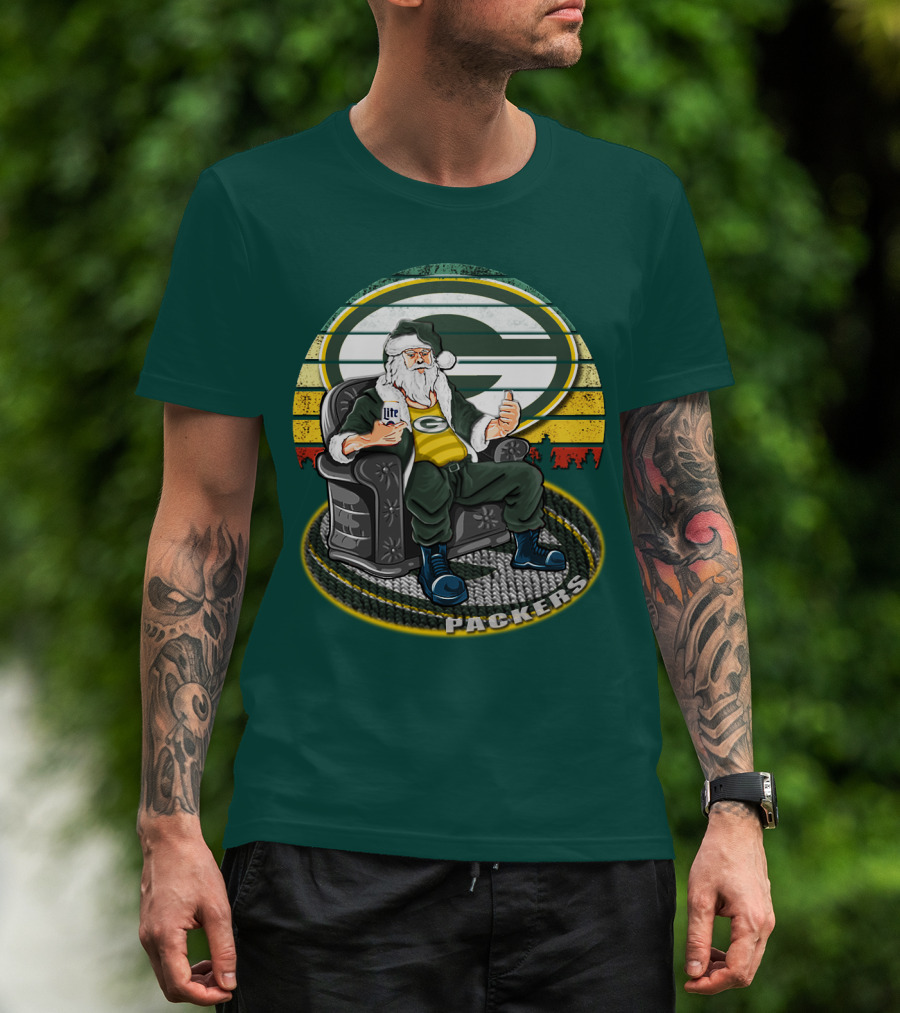 Green Bay Packers Santa Sitting With Beer T-Shirt
