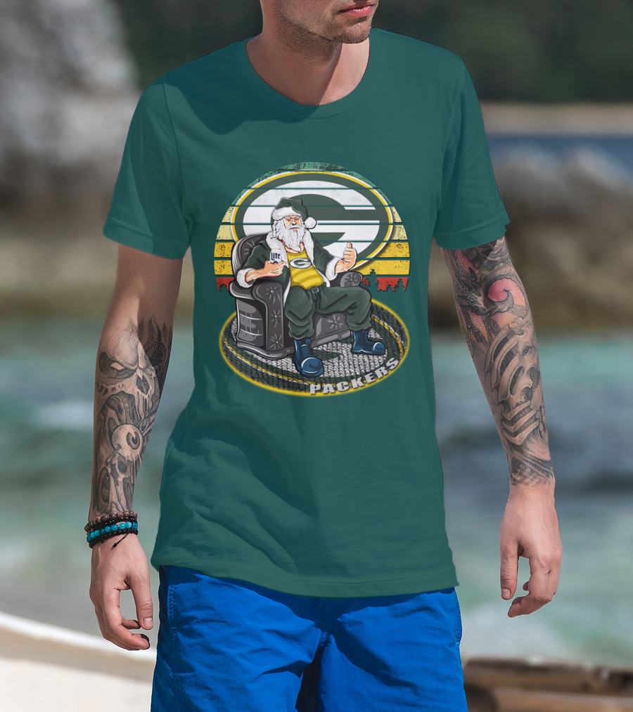 Green Bay Packers Santa Sitting With Beer T-Shirt