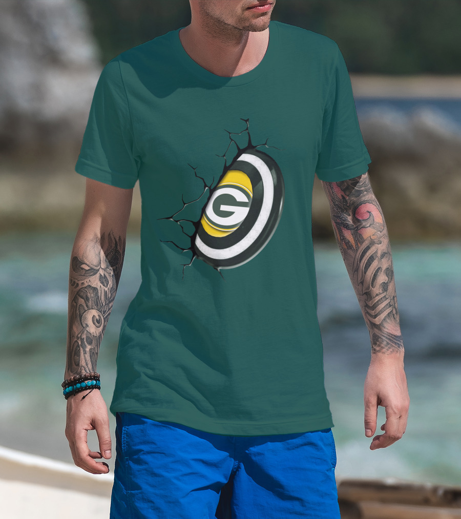 Green Bay Packers Cracked Logo Burst T-Shirt
