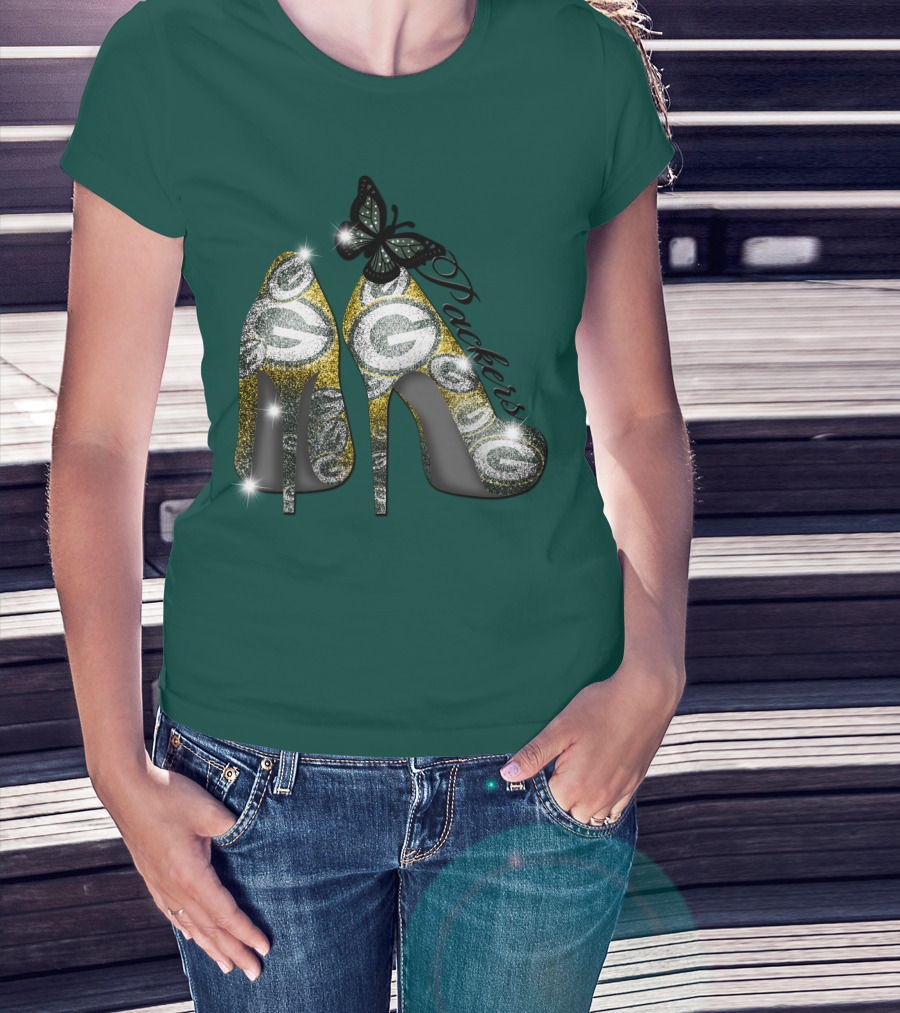 Green Bay Packers High Heels With Butterfly T-Shirt