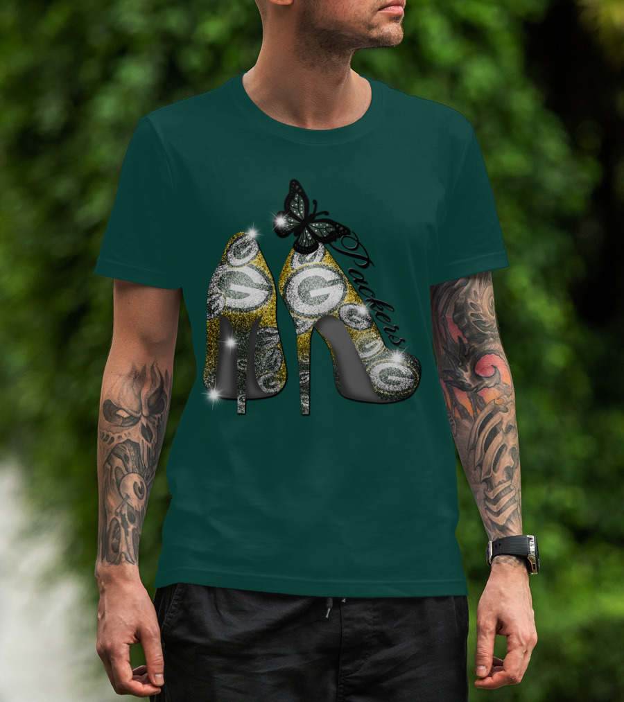 Green Bay Packers High Heels With Butterfly T-Shirt