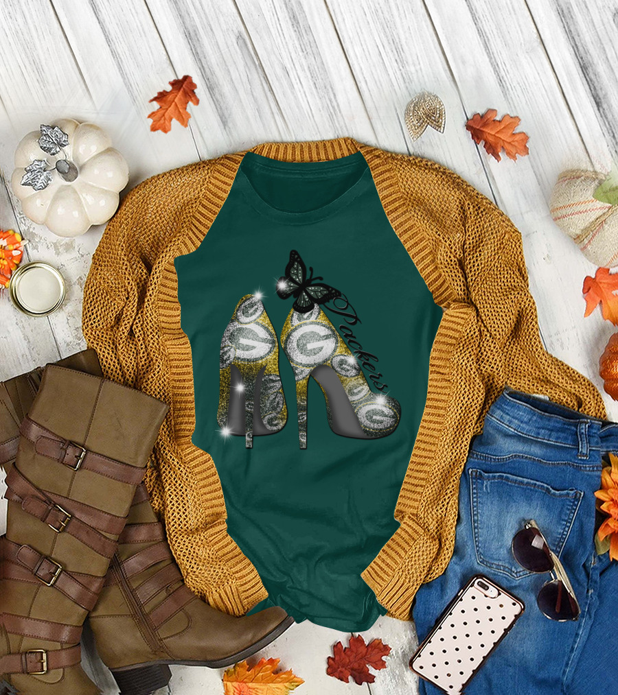Green Bay Packers High Heels With Butterfly T-Shirt