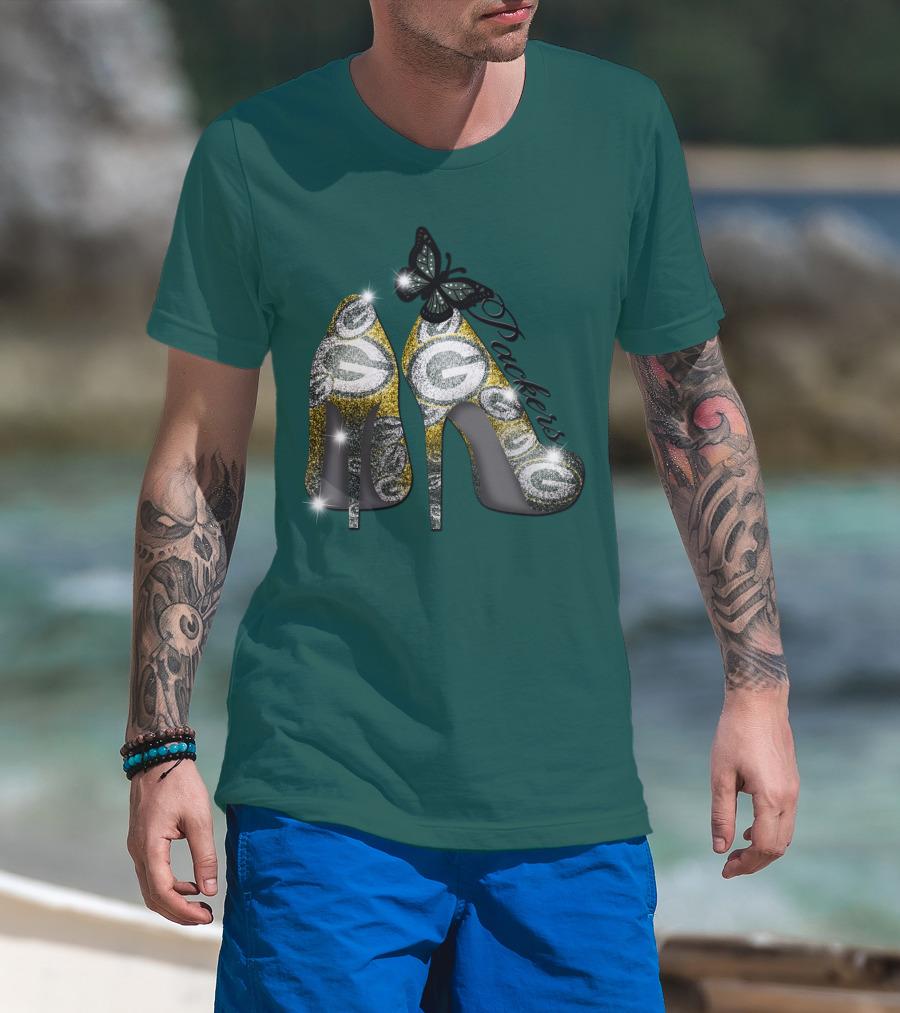Green Bay Packers High Heels With Butterfly T-Shirt
